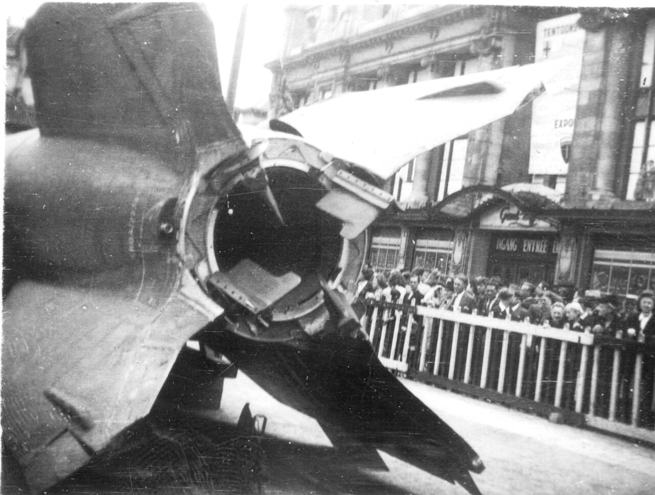 V-2 rocket photograph associated with Antwerp in the wartime campaign.